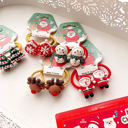 Cartoon Style Christmas Tree Bell Snowman Cloth Resin Hair Tie