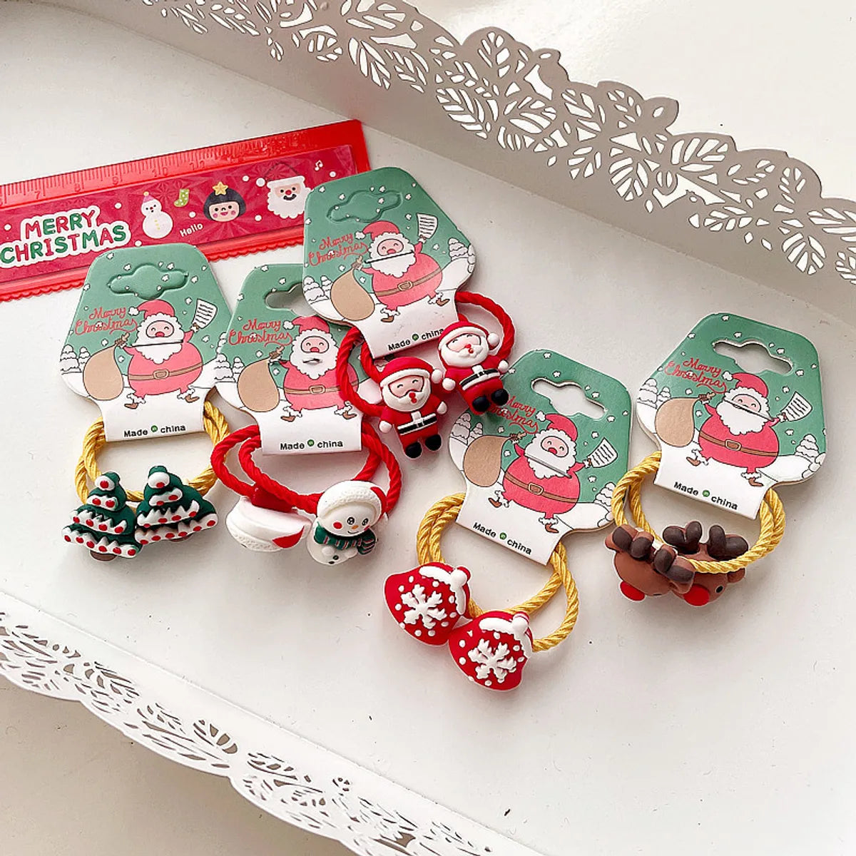 Cartoon Style Christmas Tree Bell Snowman Cloth Resin Hair Tie