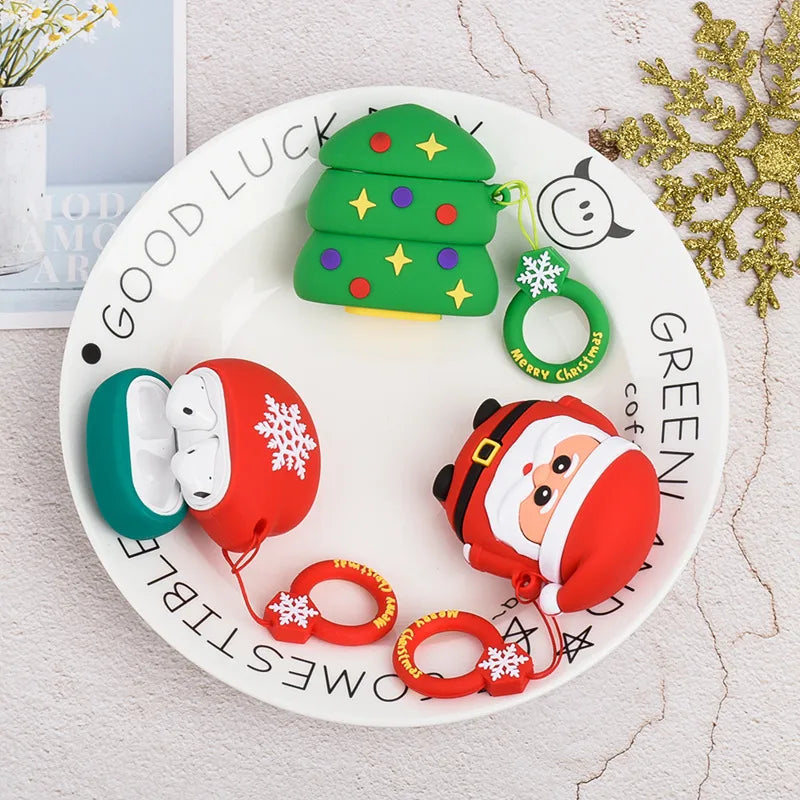 Cartoon Style Christmas Tree Santa Claus Elk Silica Gel Headset Protective Sleeve