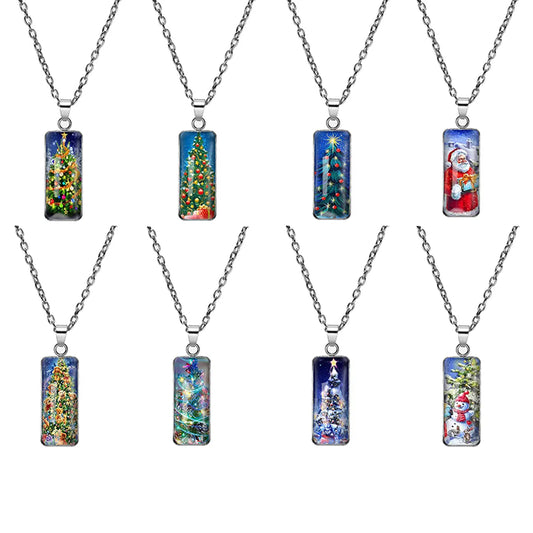 Wholesale Jewelry Cartoon Style Christmas Tree Santa Claus 304 Stainless Steel Alloy Glass Inlay Pendant Necklace