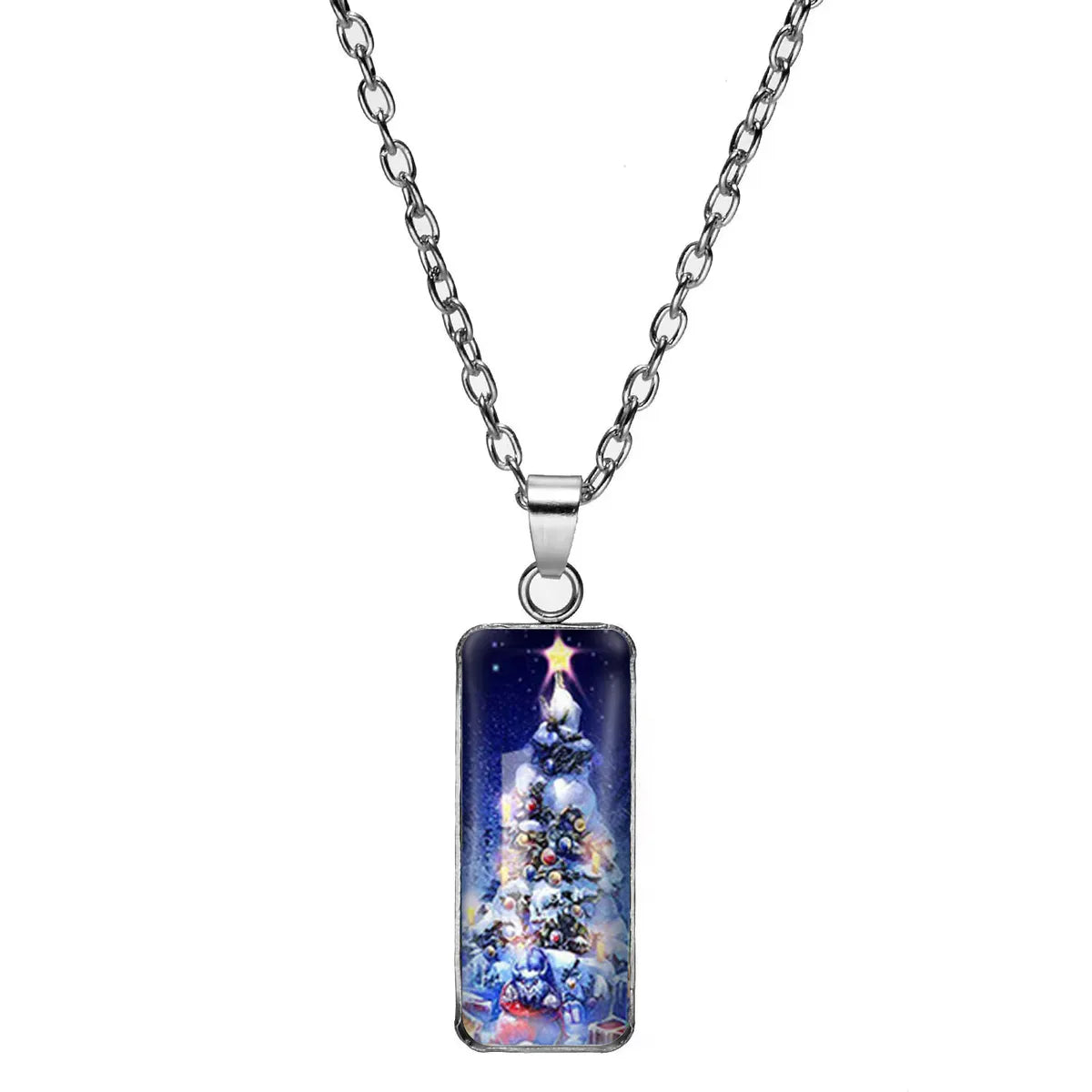 Wholesale Jewelry Cartoon Style Christmas Tree Santa Claus 304 Stainless Steel Alloy Glass Inlay Pendant Necklace