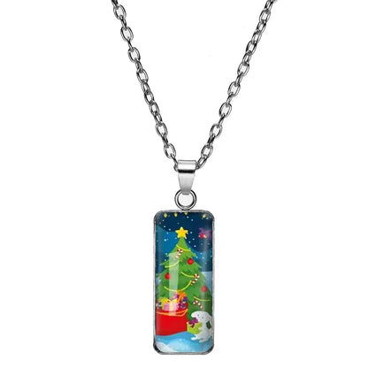 Wholesale Jewelry Cartoon Style Christmas Tree Santa Claus 304 Stainless Steel Alloy Glass Inlay Pendant Necklace