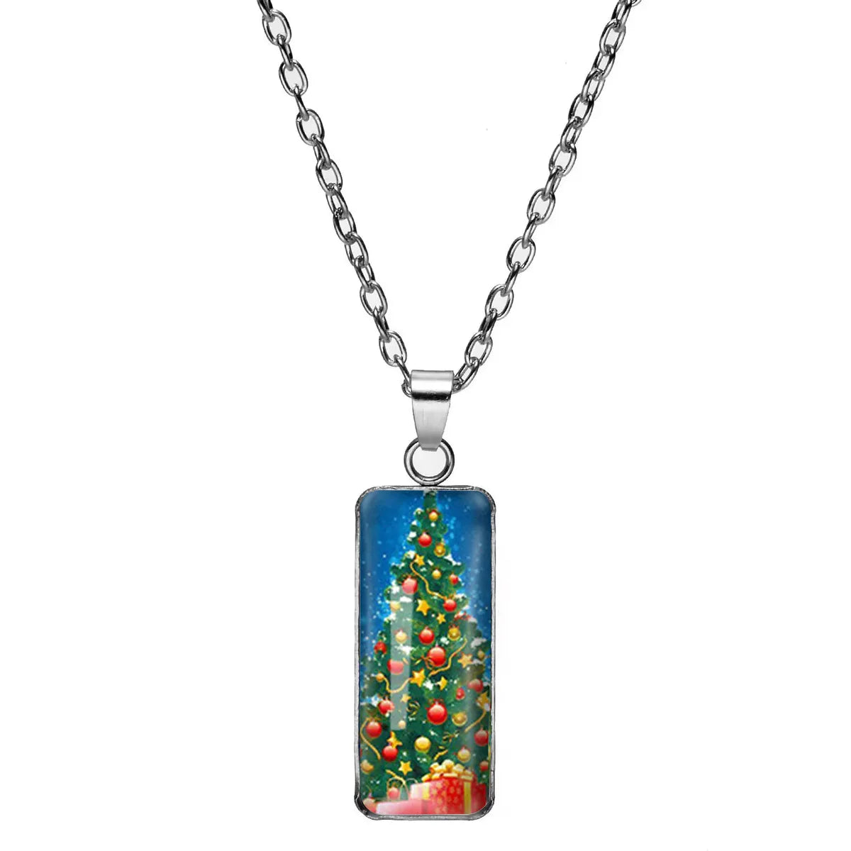 Wholesale Jewelry Cartoon Style Christmas Tree Santa Claus 304 Stainless Steel Alloy Glass Inlay Pendant Necklace