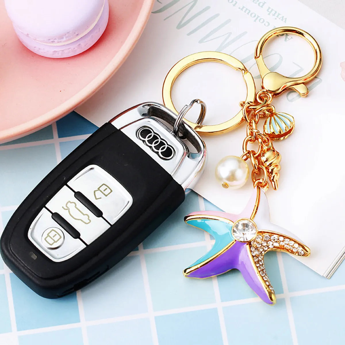 Cartoon Style Color Block Metal Inlay Rhinestones Women'S Keychain