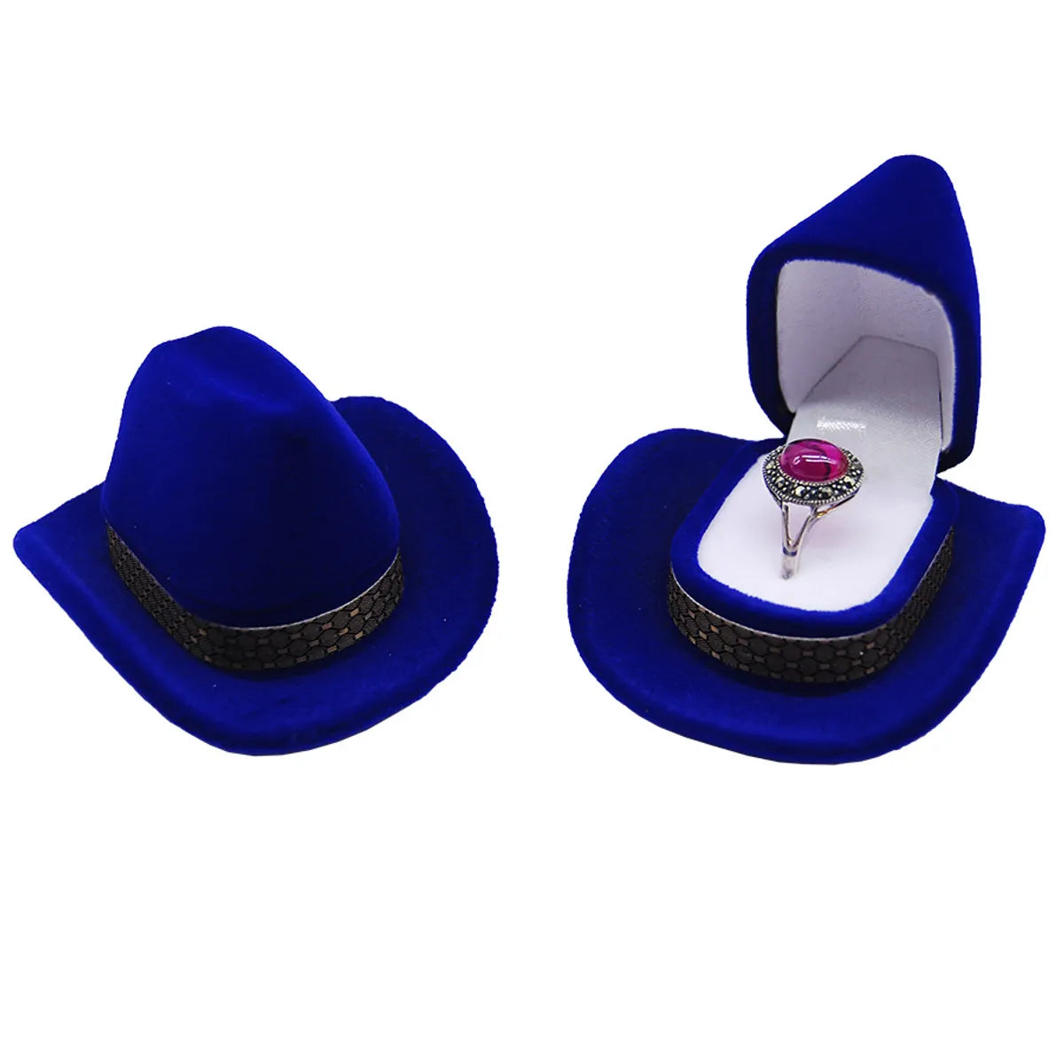 Cartoon Style Cowboy Hat Plastic Flocking Jewelry Boxes