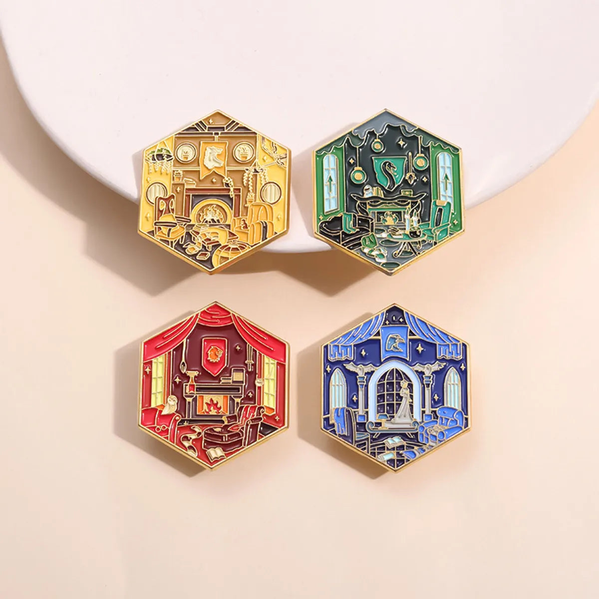 Cartoon Style Cowboy Style Hexagon Oil Painting Alloy Stamping Stoving Varnish Plating Unisex Brooches