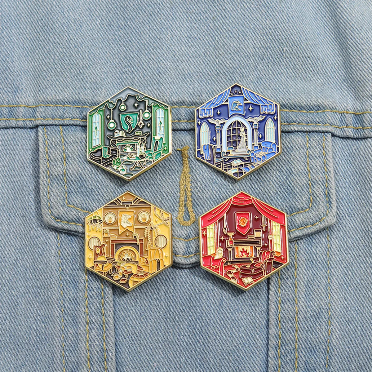 Cartoon Style Cowboy Style Hexagon Oil Painting Alloy Stamping Stoving Varnish Plating Unisex Brooches