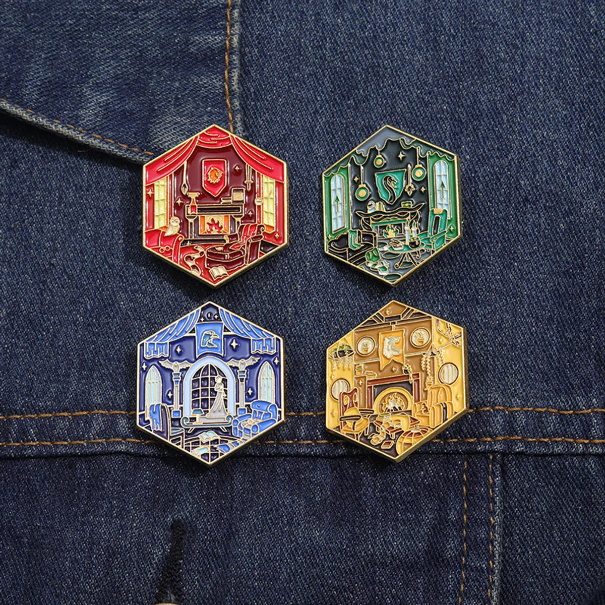 Cartoon Style Cowboy Style Hexagon Oil Painting Alloy Stamping Stoving Varnish Plating Unisex Brooches