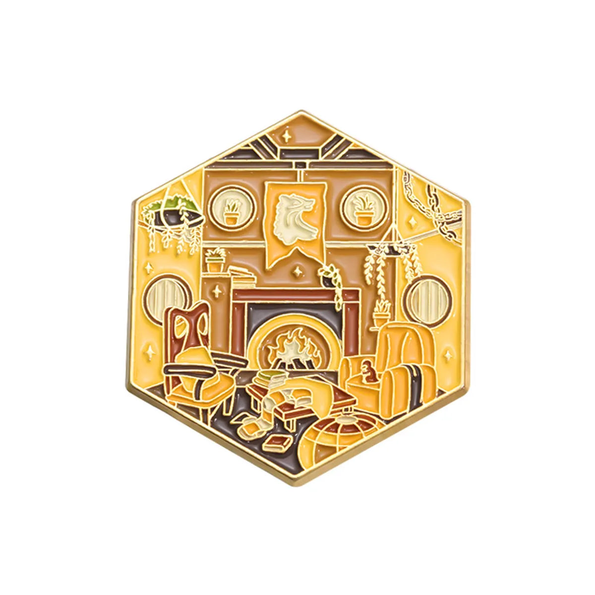 Cartoon Style Cowboy Style Hexagon Oil Painting Alloy Stamping Stoving Varnish Plating Unisex Brooches