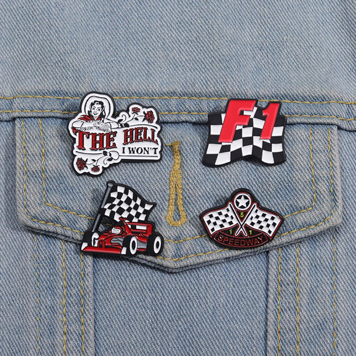 Cartoon Style Cowboy Style Sports Letter Flag Racing Car Alloy Stamping Stoving Varnish Plating Unisex Badge Brooches Collar Pin