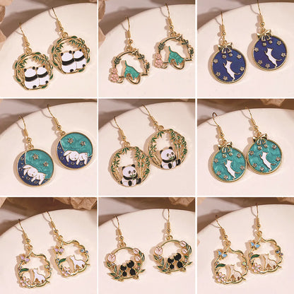 Cartoon Style Cute Animal Circle Alloy Enamel Plating Inlay Rhinestones Women's Drop Earrings