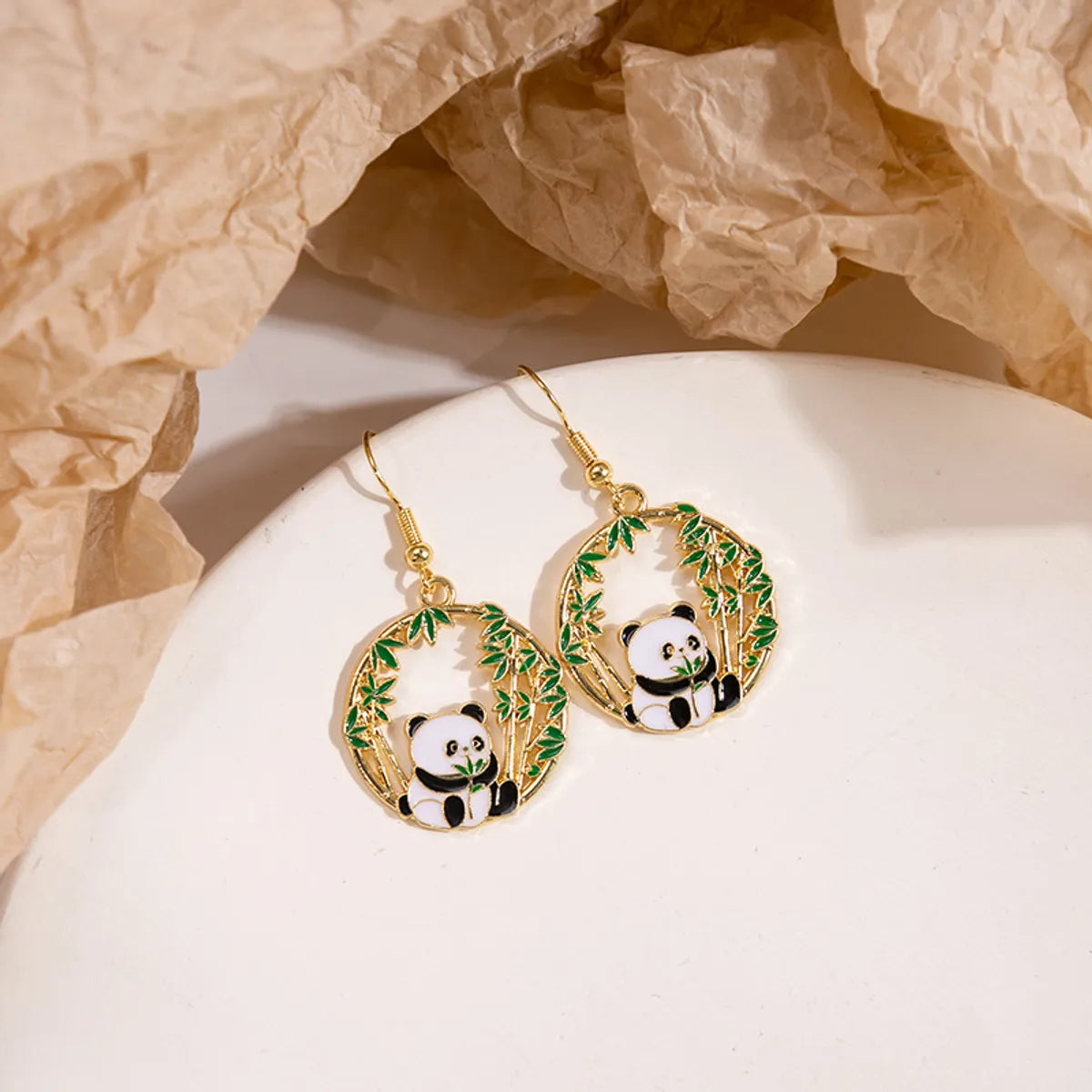 Cartoon Style Cute Animal Circle Alloy Enamel Plating Inlay Rhinestones Women's Drop Earrings