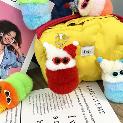 Cartoon Style Cute Animal Color Block Plush Unisex Keychain