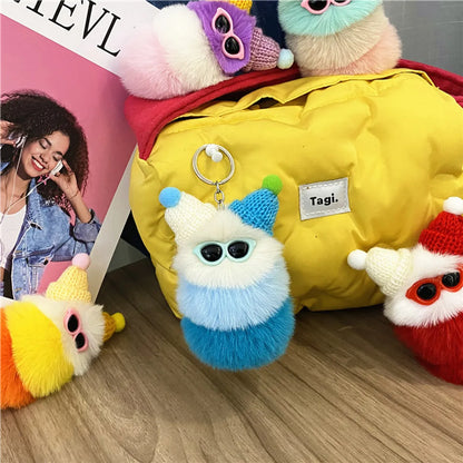 Cartoon Style Cute Animal Color Block Plush Unisex Keychain