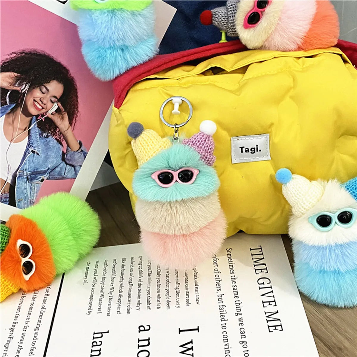 Cartoon Style Cute Animal Color Block Plush Unisex Keychain