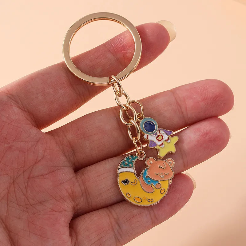 Cartoon Style Cute Astronaut Moon Bear Alloy Bag Pendant Keychain