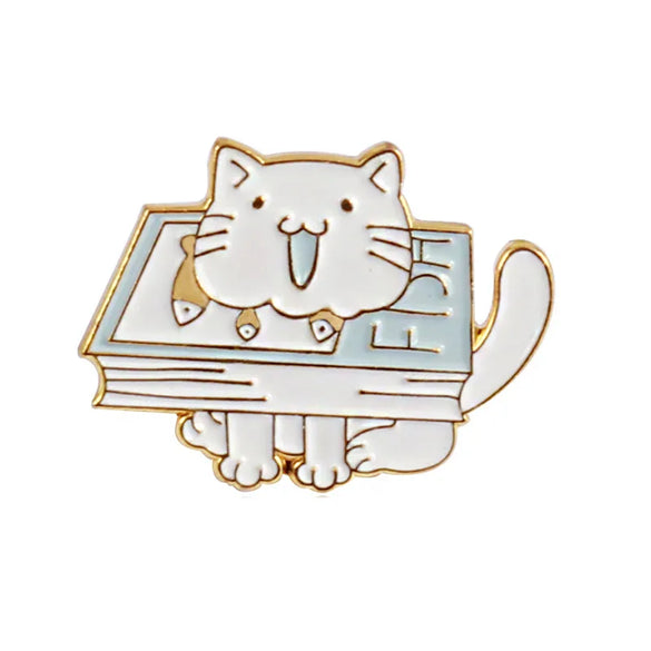 Cartoon Style Cute Book Cat Alloy Stoving Varnish Unisex Brooches