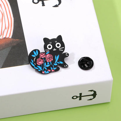 Cartoon Style Cute Cat Flower Alloy Stamping Stoving Varnish Plating Unisex Brooches