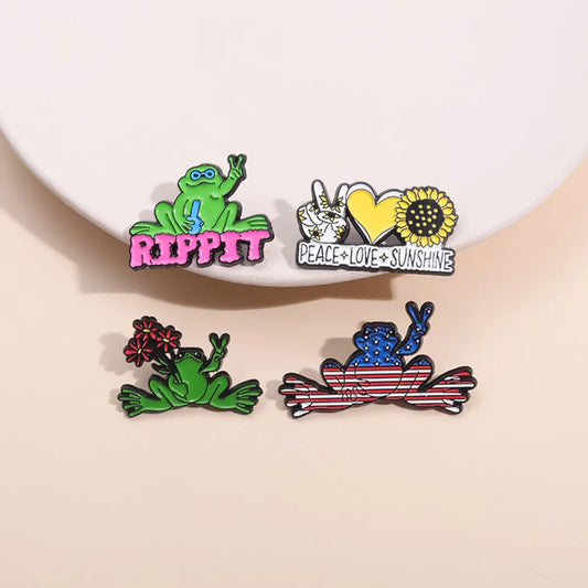 Cartoon Style Cute Cowboy Style Letter Flower Frog Alloy Stamping Stoving Varnish Plating Unisex Badge Brooches Collar Pin