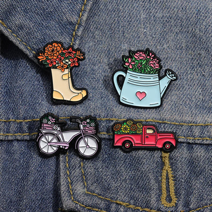 Cartoon Style Cute Cowboy Style Motorcycle Cup Flower Alloy Stoving Varnish Plating Unisex Brooches