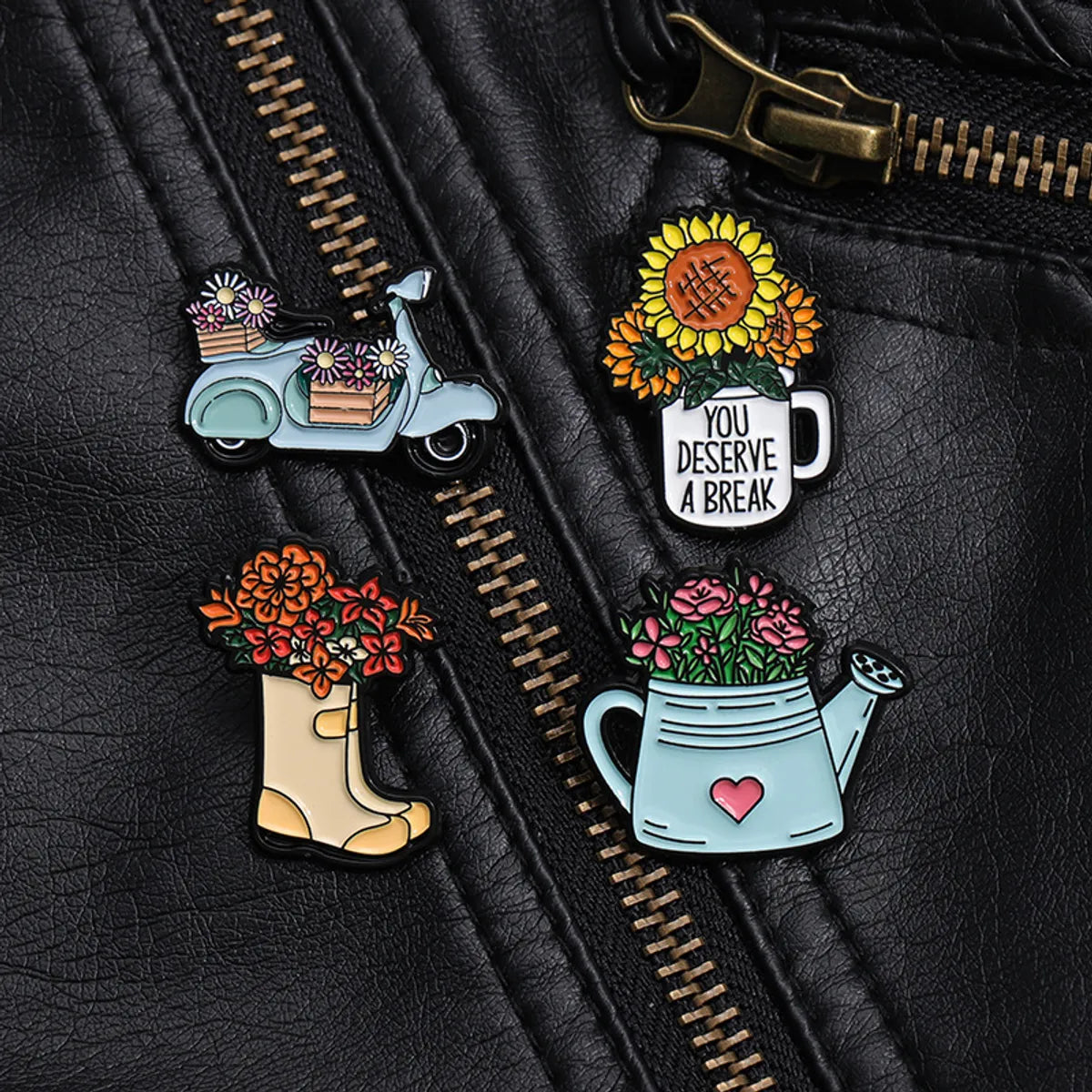 Cartoon Style Cute Cowboy Style Motorcycle Cup Flower Alloy Stoving Varnish Plating Unisex Brooches