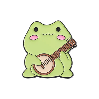 Cartoon Style Cute Cowboy Style Musical Instrument Frog Alloy Stoving Varnish Unisex Brooches