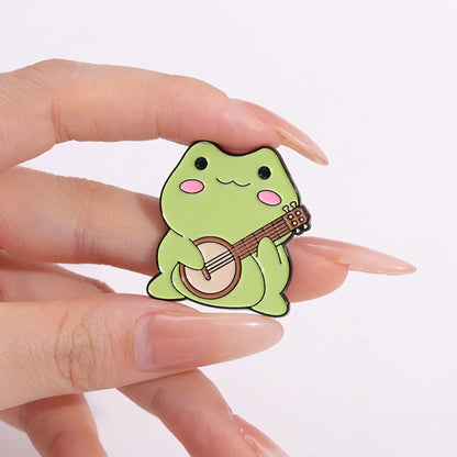 Cartoon Style Cute Cowboy Style Musical Instrument Frog Alloy Stoving Varnish Unisex Brooches