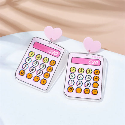 1 Pair Cartoon Style Cute Heart Shape Calculator Printing Arylic Drop Earrings