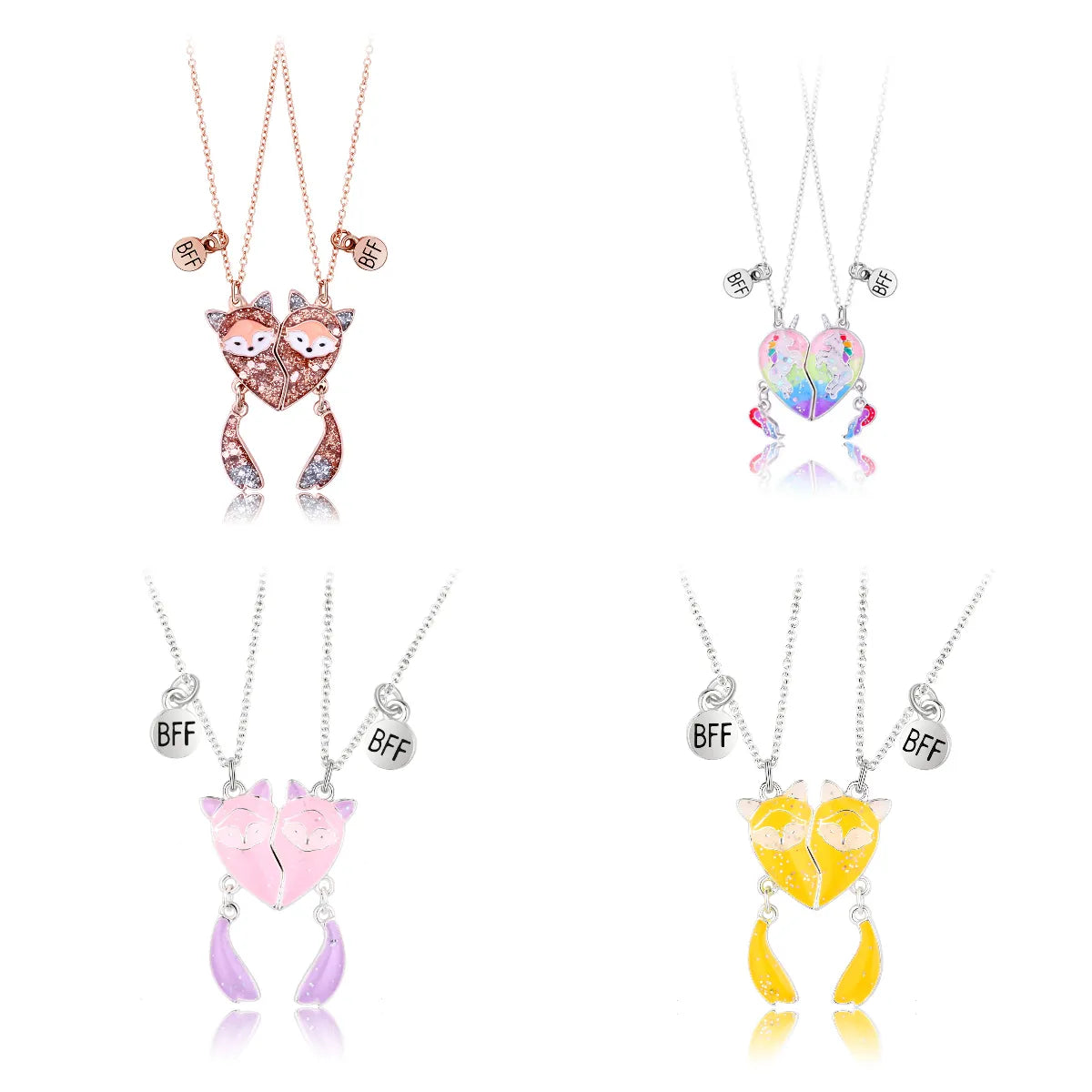 Cartoon Style Cute Heart Shape Fox Alloy Girl's Pendant Necklace