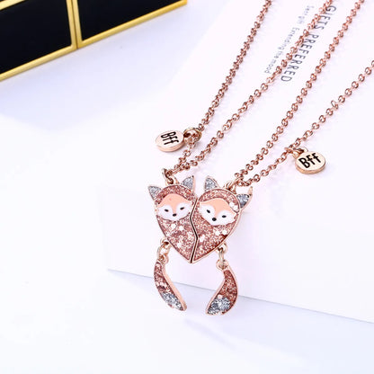 Cartoon Style Cute Heart Shape Fox Alloy Girl's Pendant Necklace