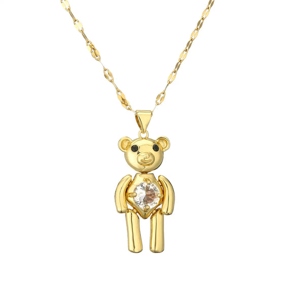 Wholesale Jewelry Cartoon Style Cute Little Bear Titanium Steel Copper Zircon Plating Inlay Pendant Necklace