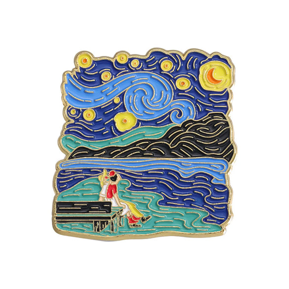 Cartoon Style Cute Modern Style Cartoon Character Starry Sky Oil Painting Alloy Plating Unisex Brooches