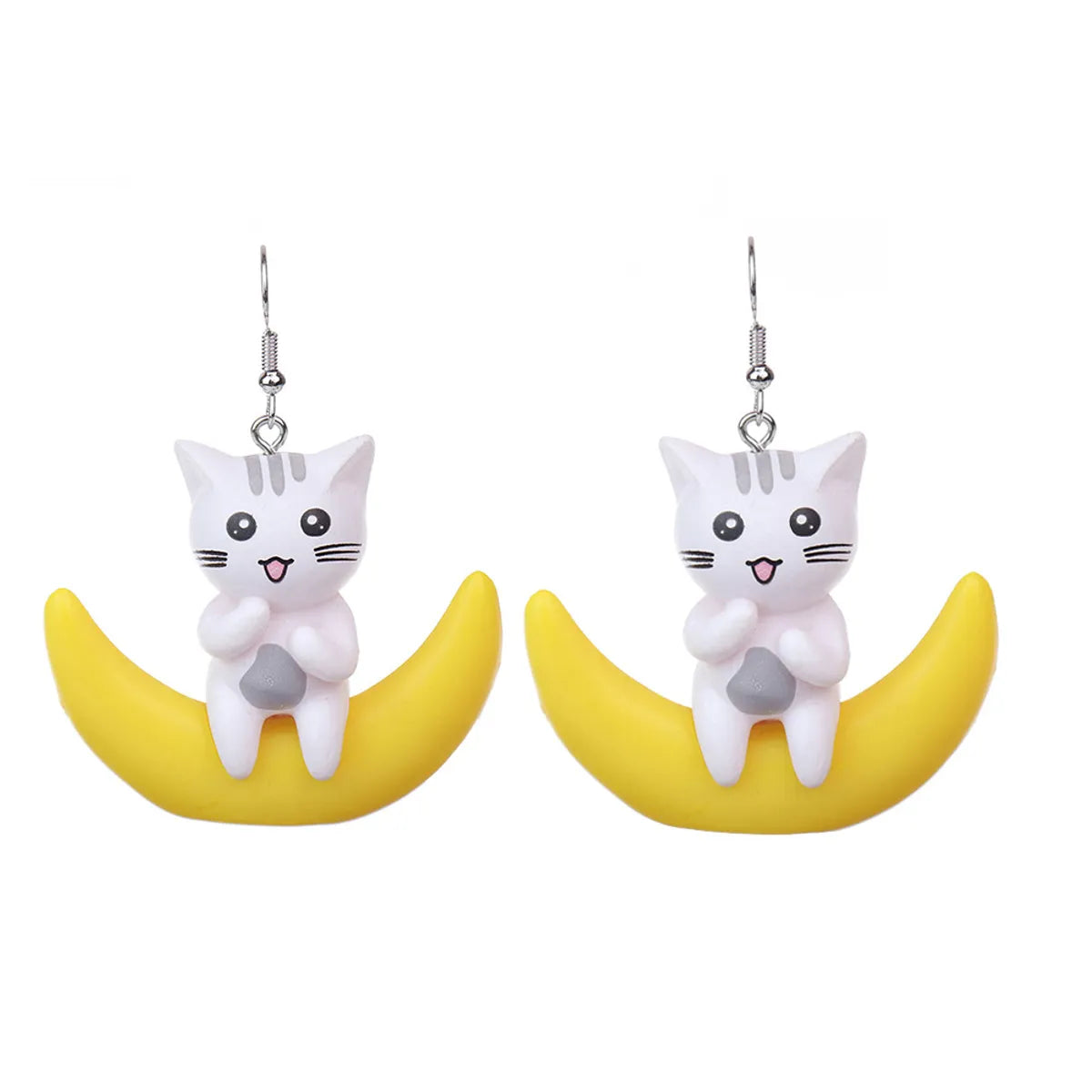 Cartoon Style Cute Moon Cat Pvc Drop Earrings