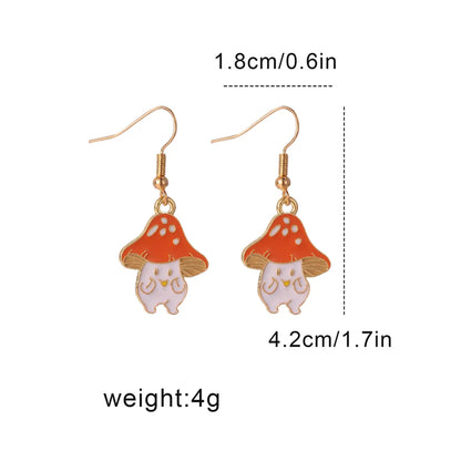 Cartoon Style Cute Mushroom Emoji Face Alloy Enamel Women's Drop Earrings