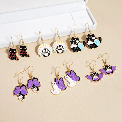 Cartoon Style Cute Paw Print Cat Bat Alloy Enamel Stoving Varnish Women'S Drop Earrings