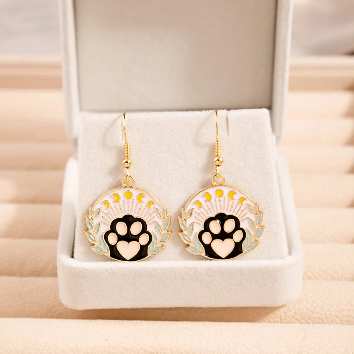 Cartoon Style Cute Paw Print Cat Bat Alloy Enamel Stoving Varnish Women'S Drop Earrings