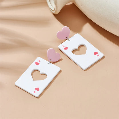 Cartoon Style Cute Poker Heart Shape Arylic Hollow Out Women's Drop Earrings