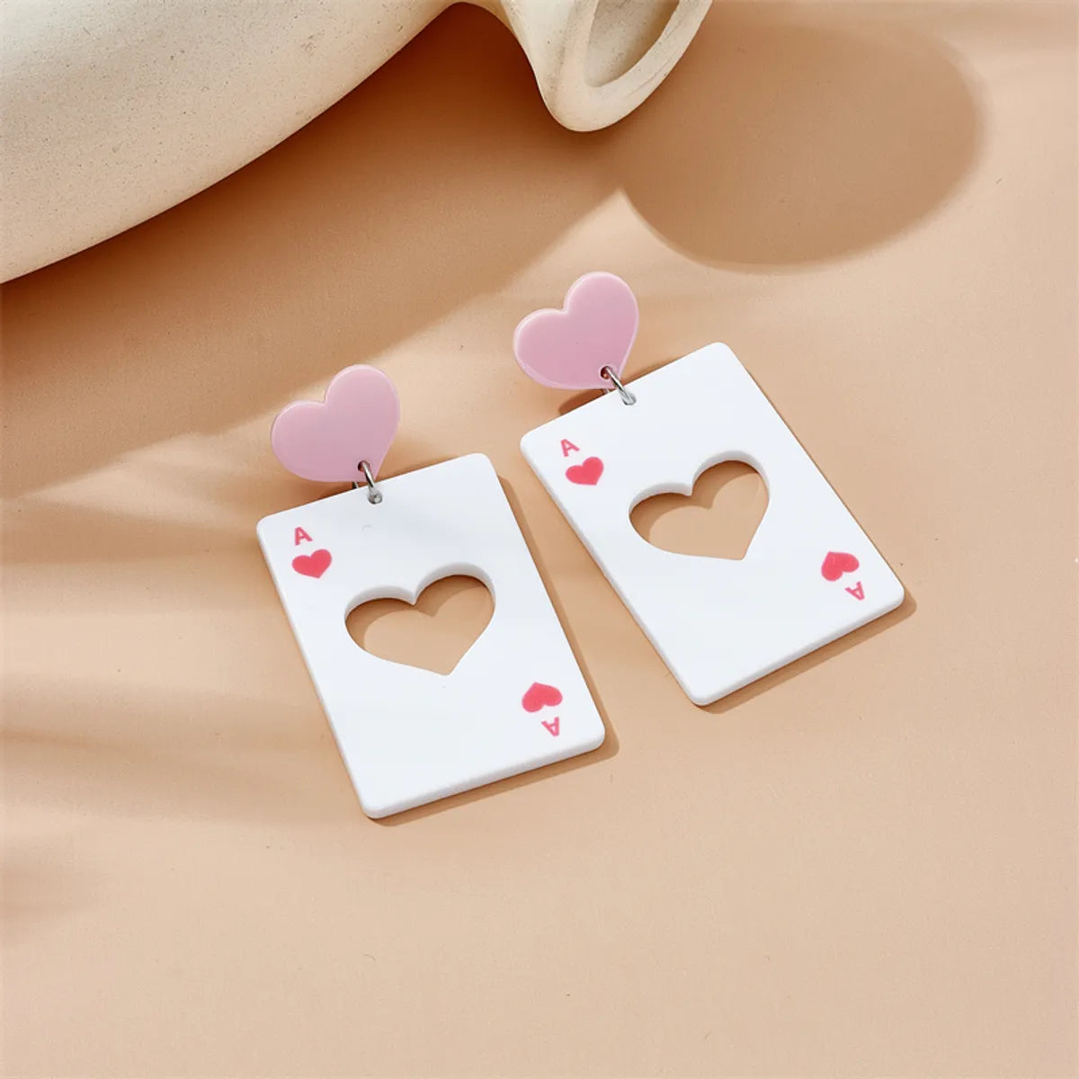 Cartoon Style Cute Poker Heart Shape Arylic Hollow Out Women's Drop Earrings