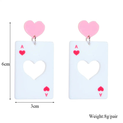 Cartoon Style Cute Poker Heart Shape Arylic Hollow Out Women's Drop Earrings