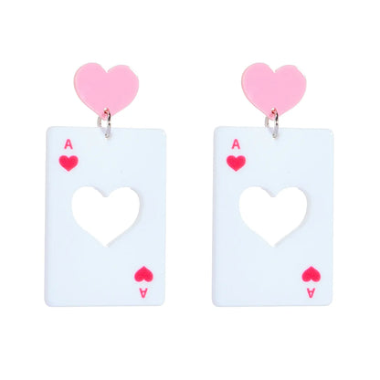 Cartoon Style Cute Poker Heart Shape Arylic Hollow Out Women's Drop Earrings