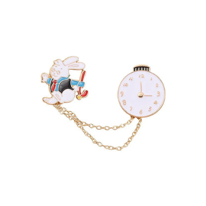 Cartoon Style Cute Rabbit Clock Alloy Stoving Varnish Unisex Brooches