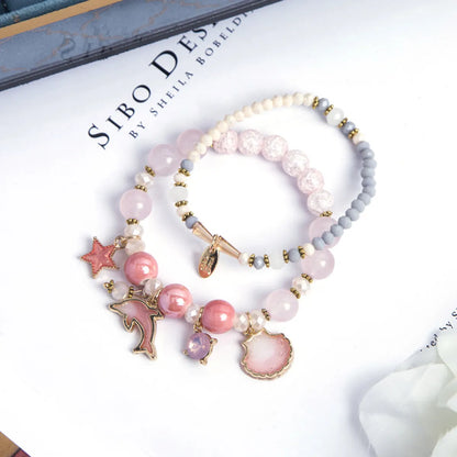 Cartoon Style Cute Rabbit Dolphin Shell Alloy Beaded Enamel Inlay Rhinestones Women's Bracelets