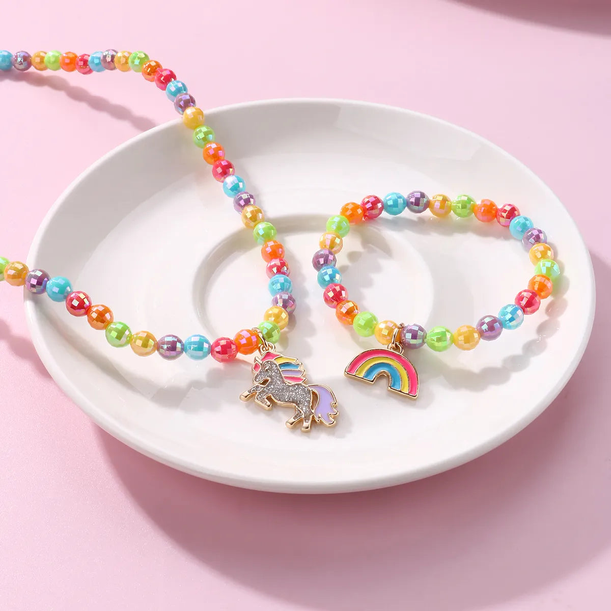 Cartoon Style Cute Rainbow  Beaded Alloy Beaded Handmade Enamel K Gold Plated Children Unisex Jewelry Set