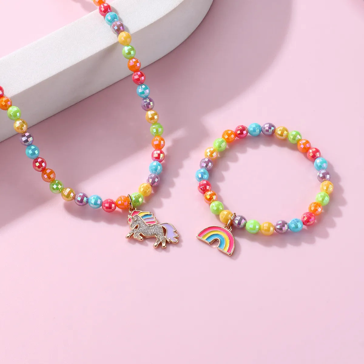 Cartoon Style Cute Rainbow  Beaded Alloy Beaded Handmade Enamel K Gold Plated Children Unisex Jewelry Set