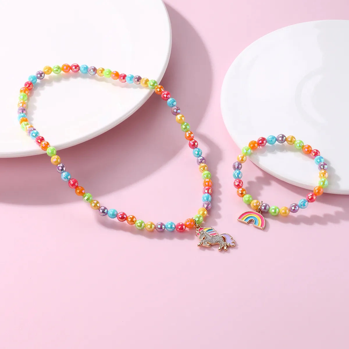 Cartoon Style Cute Rainbow  Beaded Alloy Beaded Handmade Enamel K Gold Plated Children Unisex Jewelry Set