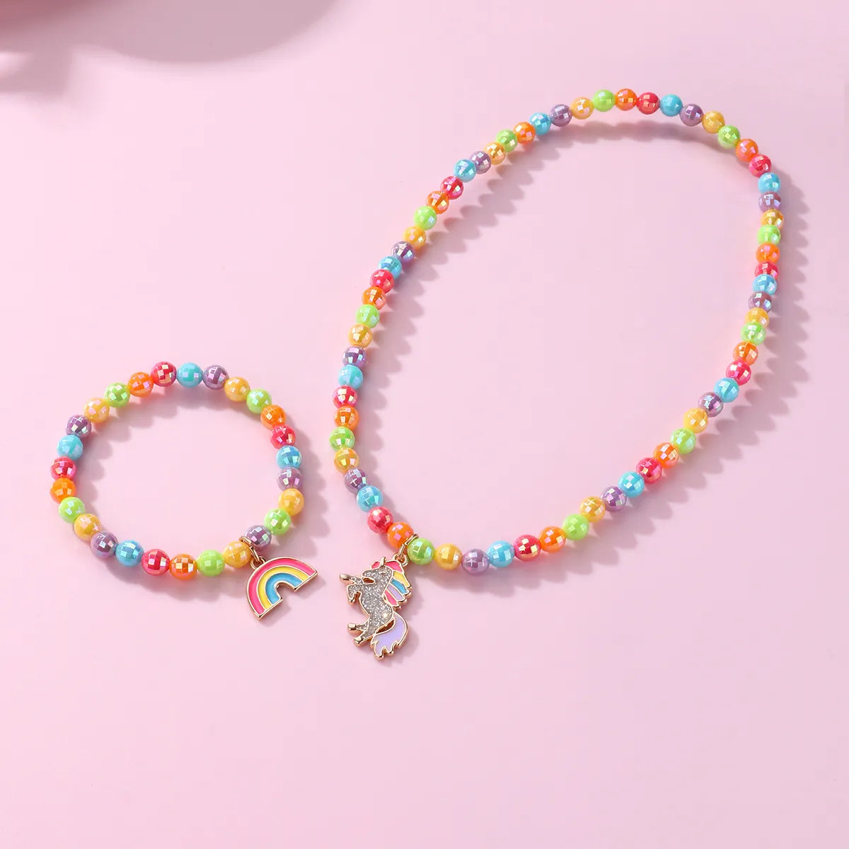 Cartoon Style Cute Rainbow  Beaded Alloy Beaded Handmade Enamel K Gold Plated Children Unisex Jewelry Set