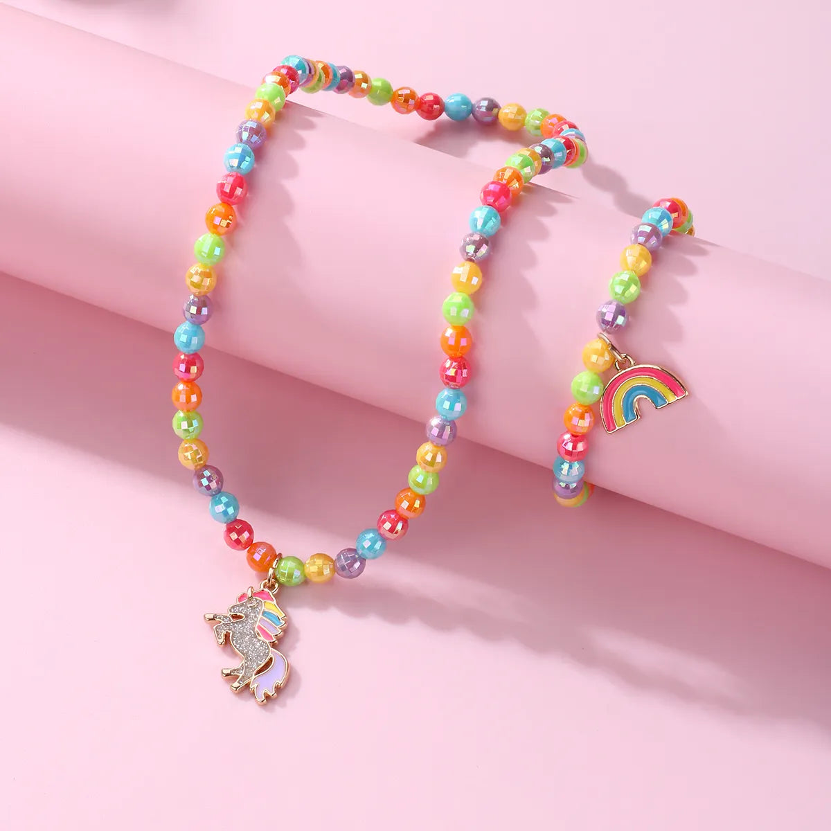 Cartoon Style Cute Rainbow  Beaded Alloy Beaded Handmade Enamel K Gold Plated Children Unisex Jewelry Set