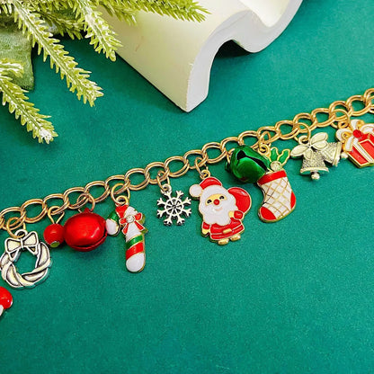 Cartoon Style Cute Santa Claus Snowflake Elk 14k Gold Plated Zircon Alloy Wholesale Bracelets