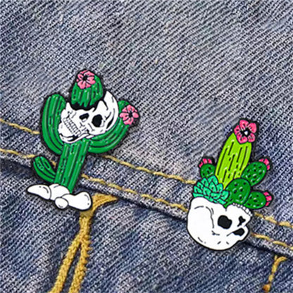 Cartoon Style Cute Streetwear Cactus Skull Alloy Stamping Stoving Varnish Plating Unisex Brooches Collar Pin