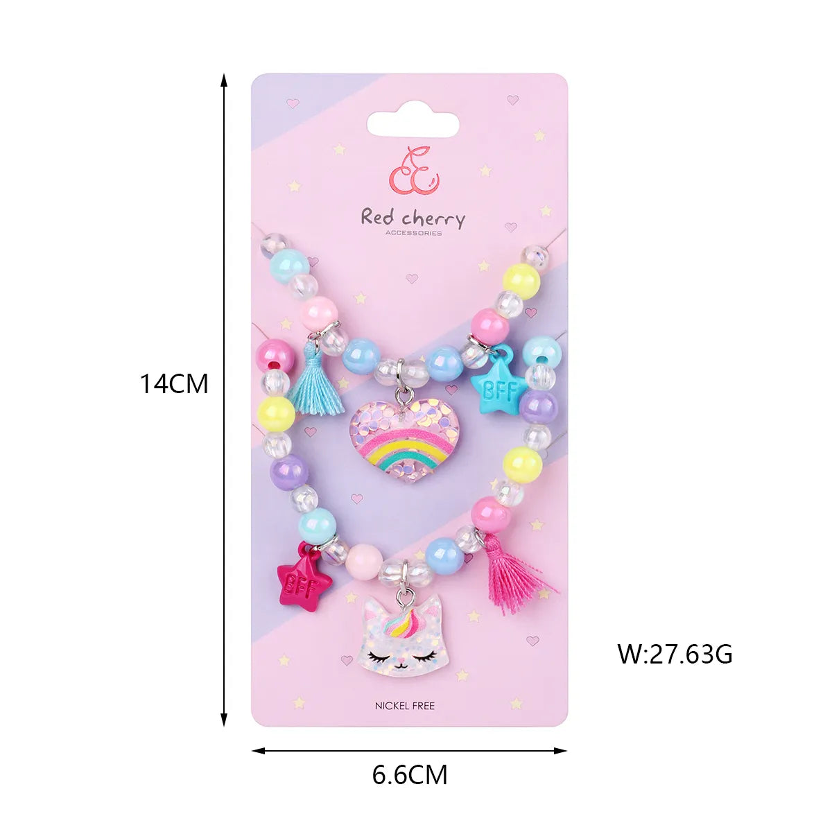 Cartoon Style Cute Sweet Rainbow Heart Shape Cat Beaded Resin Beaded Girl'S Bracelets Necklace